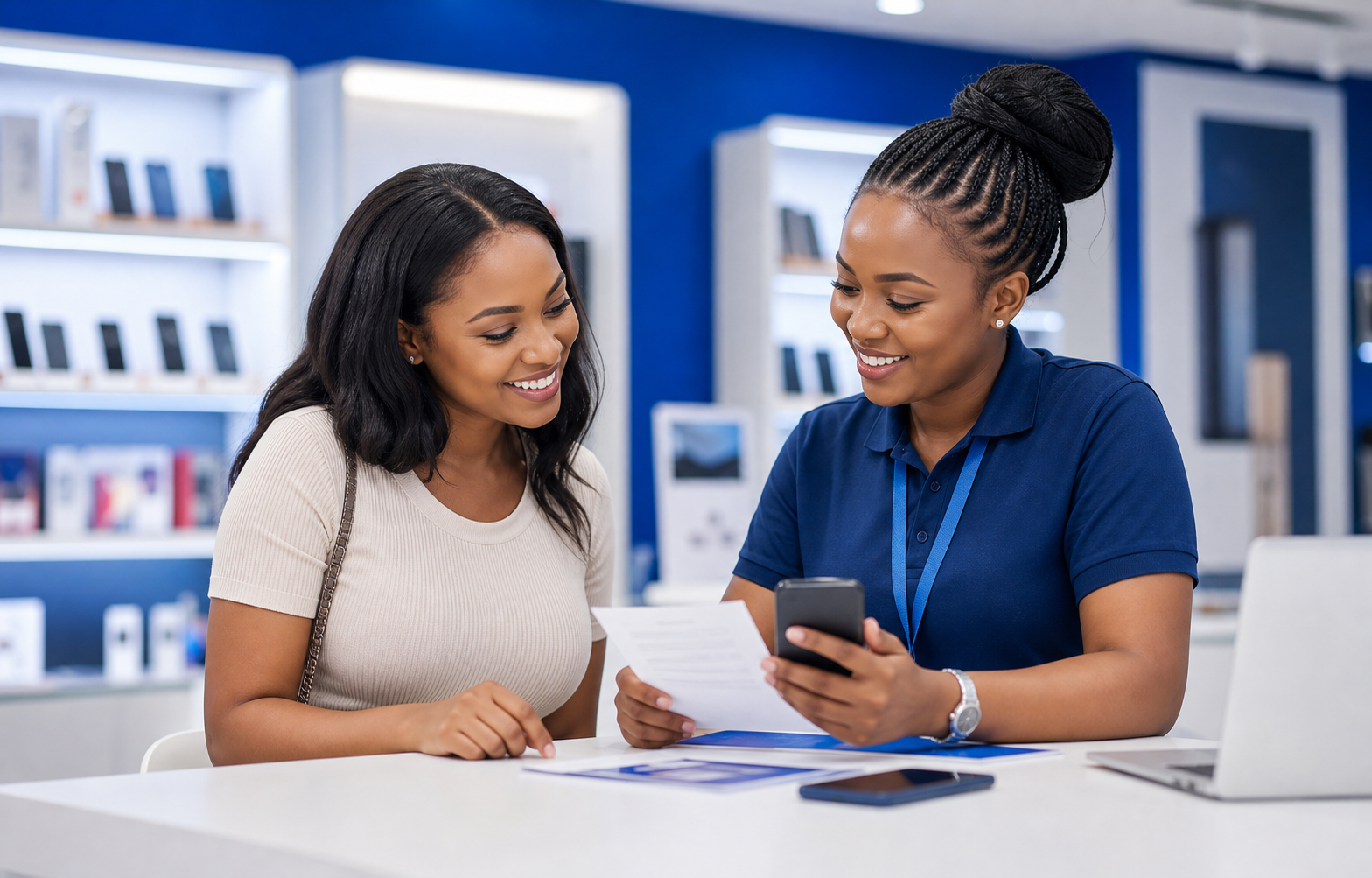 Customer receiving support with phone plan documents